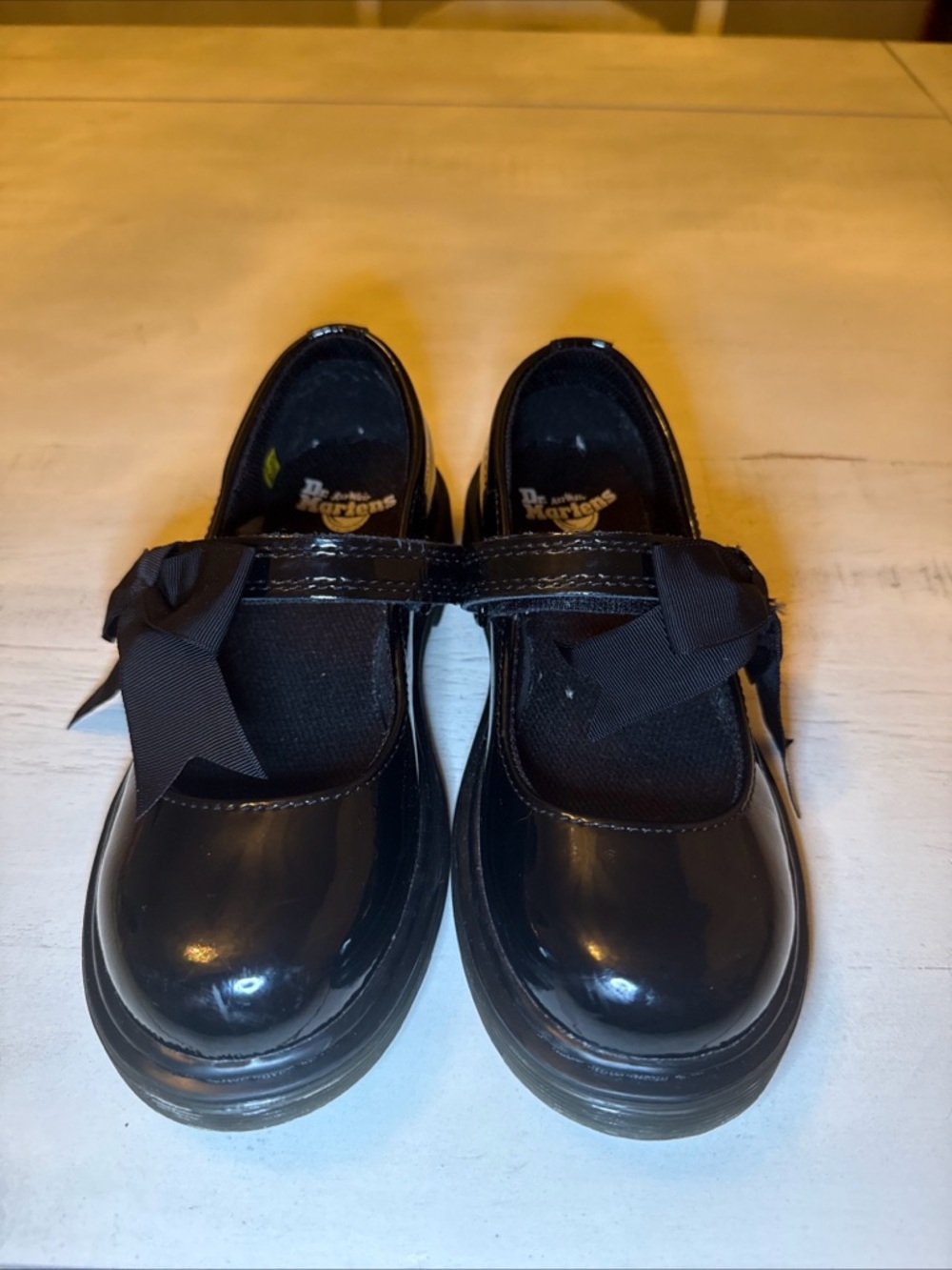 Dr. Martens Black Patent Mary Jane Shoes with Ribbon Strap